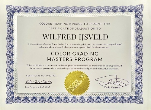 Certificaat Color Grading Masters Program